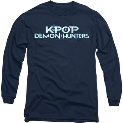 K-Pop Demon Hunters Unisex T-shirt met lange mouwen en logo voor volwassenen (Marine/Cyan)