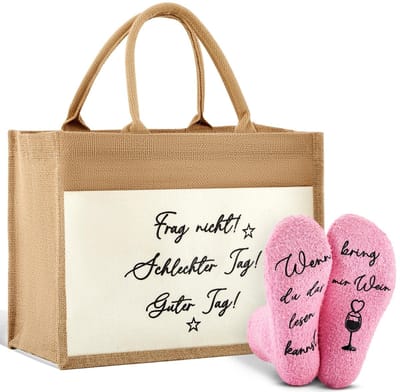 Dailygoody - Wijnsokken - Grappige Geschenken - Jute Tas - Roze - Wijnliefhebbers - Vriendin Verjaardagscadeau - Valentijnsdag