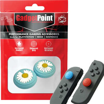 Gadgetpoint - Thumb Grips voor Nintendo Switch Joy-Con Controllers - Gaming Thumbgrips - Performance Anti-Slip Thumbsticks - Bescherming Accessoires - Bloemetjes - Blauw