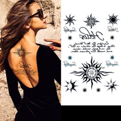 Temporary Tattoo Zon/Ster/Tekst/Spiritueel (A5 formaat) [Neptattoo - Tijdelijke tatoeage - Nep Fake Tattoos - Water Overdraagbare Sticker Henna - Glitter Tattoo Set - Plak Tattoos - Nep Tatoeage - Festival Tattoes]