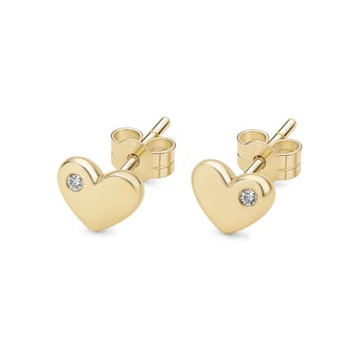 14kt - Geelgouden Oorstuds met Hartje en Heldere Steen 5 mm - 0,8 mm Staaf Dikte - 14 Karaat Gouden Oorbellen voor Dames - Hartjes Oorknopjes - Echt Goud (585) - Inclusief Echtheidscertificaat