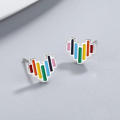 100 %925 Sterling Zilver Kerstcadeau Sieraden Regenboog Hart Oorknopjes Voor Vrouwen Meisjes Vrouwelijk Pendientes Mujer Mode gray