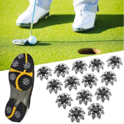 16 stuks golfspikes, vervanging, eenvoudig te installeren voor golfschoenen. Biedt de golfer grip, stabiliteit en comfort, zilver