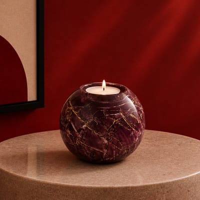 Mini-urnen - Urnen - Waxinelichthouder - Urn met Kaarshouder - Paars Bladgoud - 250ml - 8cm - Handgemaakt in EU