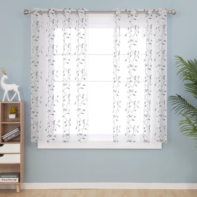 Dailygoody - Voile-gordijnen - Transparant - Linnenlook - Grijs - Set van 2 - Geschikt voor woonkamer, slaapkamer, keuken