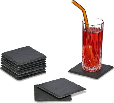 leisteen onderzetters - set van 10 - vierkant - 10x10 cm - tafelonderzetters - antraciet