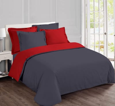VISION Bicolor - Tweezijdig omkeerbaar Dekbedovertrekset - 100% katoen: zacht en soepel - Eenpersoons - Dekbedovertrek 140 x 200 cm met 1 bijhorende sloop - Grijs / Rood - Oekotex gecertificeerd