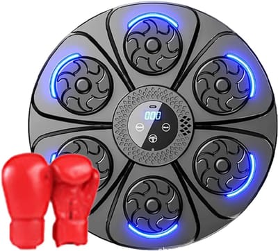 Music Boxing Machine, Smart Wall Mounted Punching Trainer, Interactive LED Fitness Pad, Home Workout Boxing Equipment, Ideal for Cardio and Reflex Training - met children's boxing gloves