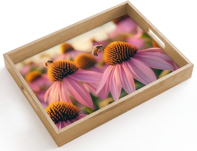 Dienblad hout 40x30 cm - Schootdienblad - Bloemen - Paars - Bijen - Borrelplank rechthoek - Plateau dienbladen