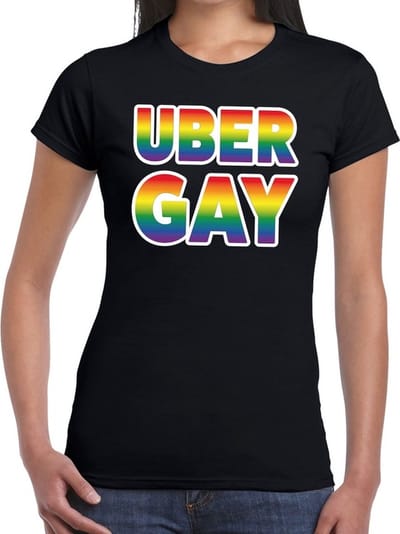Uber gay gay pride t-shirt zwart met regenboog tekst voor dames - Gay pride/LGBT kleding XS