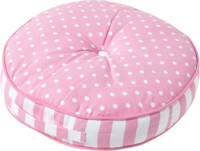 Homescapes kindervloerkussen rond 100% katoen met polyester vulling witte en roze stippen Ø 43 cm