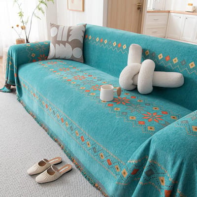 Serviette de Canapé en Chenille, Housse de Canapé Universelle pour Toutes les Saisons, Couverture de Canapé Anti-poussière, Tissu de Housse de Canapé Style Ethnique Bohème 180*130cm