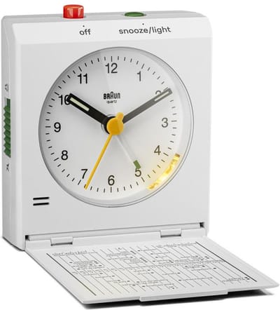 Braun BC05B Vintage Reiswekker Analoog met Snooze & Verlichting - Wit