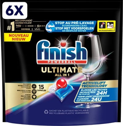 6 x Finish Powerball - Ultimate All in 1 - Vaatwastabletten - Activelift - 15 Capsules