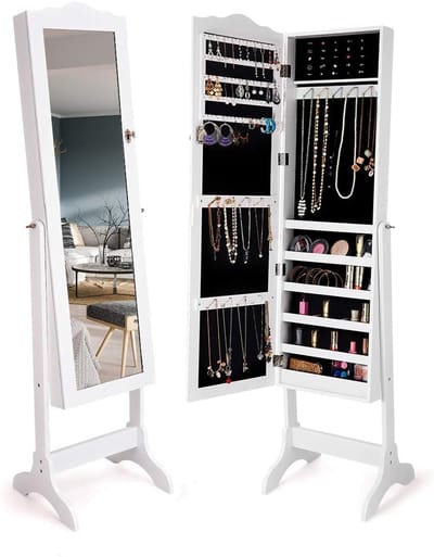 Sieradenkast met spiegel - Sieradenhouder op voet - Sieraden organiseren - Verstelbare hoek - 160 x 41 x 38 cm