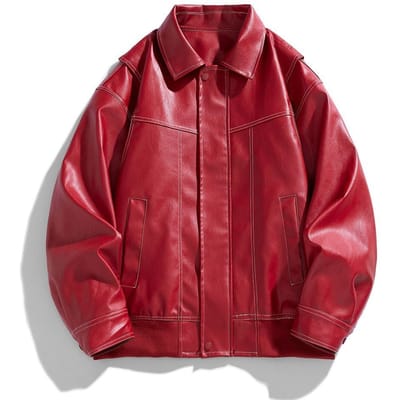 Retro Enkellaags Leren Jas, Trendy Merk Motorjas, Winddicht, Knap, Slim Fit, Knappe Herenjas M rood