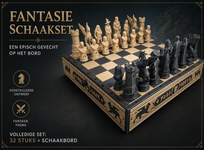 Fantasy Schaakset met Schaakbord – 32 Gedetailleerde Schaakstukken – Fantasie Thema – Decoratief Schaakbord – Decoratief Bordspel Cadeau