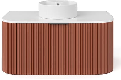Vente-unique Gestreefde zwevende badkamermeubel met opzetwastafel rond - Mat terracotta - 100 cm - LOMERI