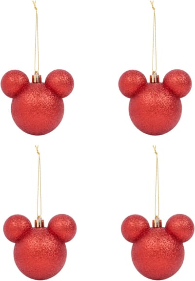 Kerstballen Mickey Mouse - Rood - Glitter - 4 stuks