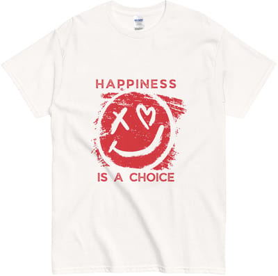 Grappig Happiness is a Choice T Shirt - Dames Heren - Grunge Smiley en Quote - Wit - S