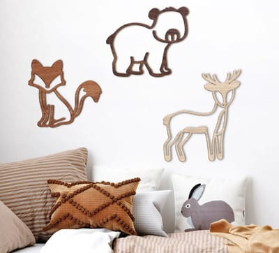 Houten bosdierentrio: muurdecoratieset voor baby's,kinderkamer, babykamer, wanddecoratie,houten wanddecoratie