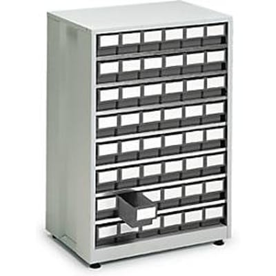 Schuifladestelling, met 48 schuifladen, grijs