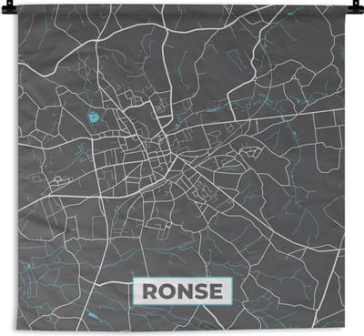Wandkleed - Wanddoek - België – Ronse – Stadskaart – Kaart – Blauw – Plattegrond - 180x180 cm - Wandtapijt