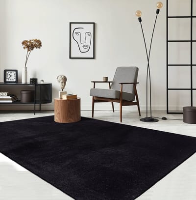 Karpet24 Loft – Luxe, Fluweelzacht Effen Vloerkleed in Zwart, Modern & Stijlvol-Ø 120 cm rond