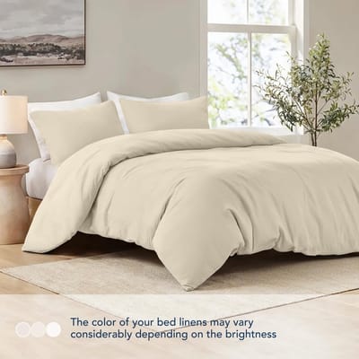 Famanu Dekbedovertrek 200x220 cm met 2 kussenslopen 80x80 cm - Beige - 200x220 volwassen bedset van 100 procent microvezel - gecertificeerd vrij van chemicaliën (Oeko TEX)