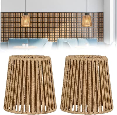 Boho Rieten Lampenkap Set van 2 - Hanglamp en Tafellamp, Vervangende Schermen voor Vloerlampen, Wicker Design, 14 cm Hoog en 14,5 cm Diameter
