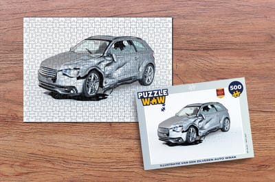 Puzzel Illustratie van een zilveren auto wrak - Legpuzzel - Puzzel 500 stukjes