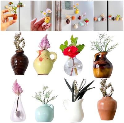 VONKELIOS®8 stuks Mini Vaas Magneet - Magnetische Bloemvaasjes 2026 Nieuwe Schattige Mini Keramiek Magneten voor Koelkast, 3D Keramiek Bloemenvaas, Leuke Accessoires voor Koelkast, Keuken & Kantoor Decoratie (Meerkleurig)