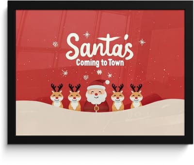 Poster in lijst - Fotolijst 40x30 cm - Posters - Illustratie - Kerstman - Rendieren - Rood - Posterlijst zwart - Decoratie - Wanddecoratie woonkamer - Muurdecoratie slaapkamer - Kerstversiering - Kerstdecoratie voor binnen - Kerstmis