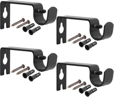 Gordijnroedebeugels voor 13-16 mm staven, 4 stuks, zwart, ijzer, decoratieve houder