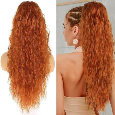 Ginger Ponytail met Lange 75 cm Krullend Haarstuk, Natuurlijke Clip-in Pruik voor Wavy Curls en Afro Braid Accessoires