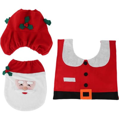 Kerst Toiletzittinghoes Badkamermat Decor Toiletdeksel Vloerkleed Set Huisdecoratie white