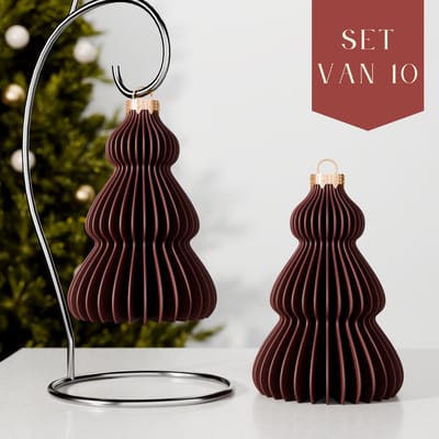 Fleuriek – Luxe kerstbal kerstboom – Rood, 10 stuks – Onbreekbare plastic kerstornamenten – Boomvormige kerstballen, feestelijke kerstdecoratie met matte afwerking