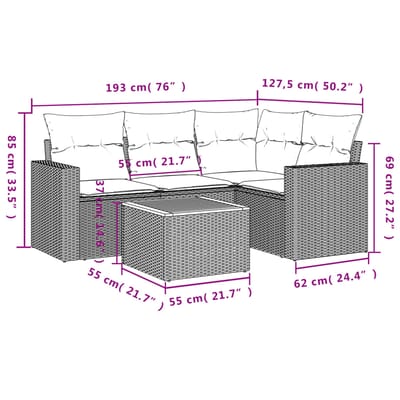 vidaXL - 5-delige - Loungeset - met - kussens - poly - rattan - beige