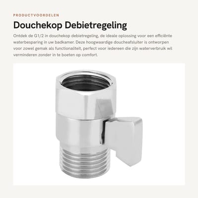 Dailygoods - Douchekop Debietregeling - Waterbesparingsklep - Koper - Doucheafsluiter - Geschikt voor G1/2 aansluiting - Inclusief adapter