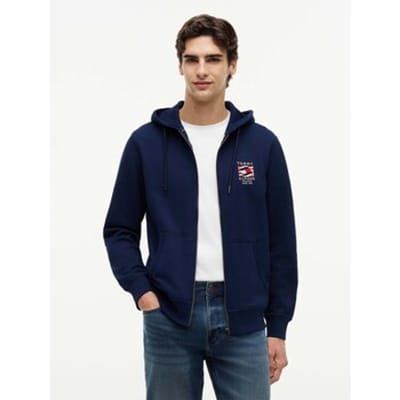 Tommy Hilfiger Flag Embroidery French Terry Zip-thru Hoody Carbon Navy Taglia: XXL | Felpe con cappuccio Outlet | Uomo | Blu