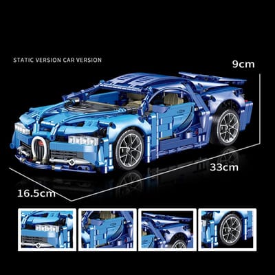 Supercar-bouwset, automodelbouwspeelgoed op schaal 1:14, racewagen /verjaardags- en vakantiecadeaus Donkerblauw en Lichtblauw （1339 Stuks）