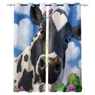 Dier Koe Kleur Olieverf Raamgordijnen Slaapkamer Keuken Gordijnen Paneelgordijnen voor Woonkamer Kerst Huisdecoratie 135W x 60H(cm)