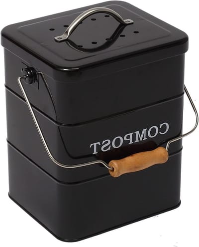 Composteeremmer voor Keuken met Deksel en Houtskoolfilter - Roestvrijstalen 1 Gallon Compostbak voor Keukenafval en Groente- en Fruitresten