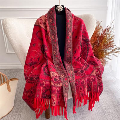 Luxe Dikke Kasjmier Sjaal Dames Print Wraps Pashmina Reis Poncho Warme Deken Winter Bufanda Sjaal Vrouwelijke Stola's red
