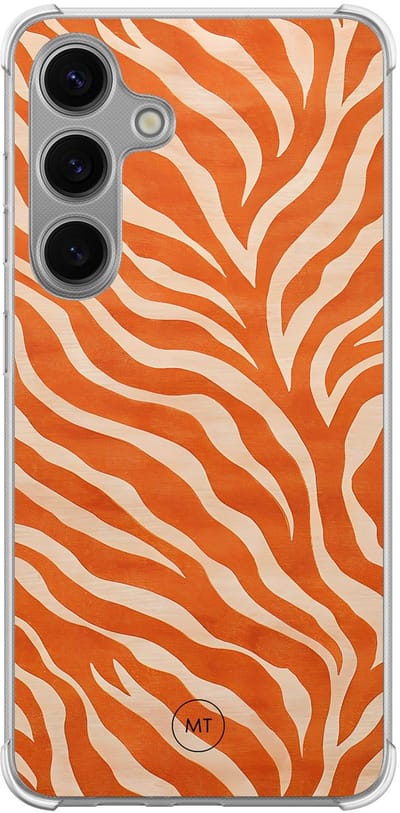 Hoesje (shockproof) geschikt voor Samsung Galaxy S24 - Zebra oranje - Extra sterke case - TPU/polycarbonaat - Print - Oranje, Transparant