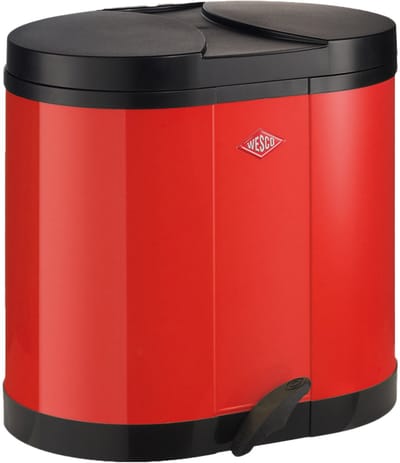 WESCO Eco-verzamelaar Prullenbak | 30 Liter | Duo Pedaalemmer (2x15 Liter) | Metaal - Rood | Afvalscheiding - Made in Germany