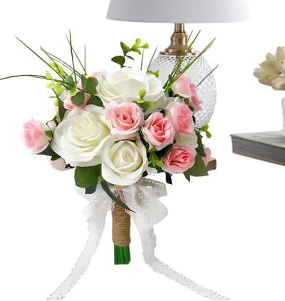 Bruidsboeket Kunstbloemen - Decoratief Boeket - Feestelijke Decoratie - Realistische Uitstraling - 17x19x17 cm - Roze