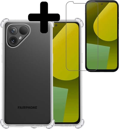 Hoesje - Met Screenprotector - Geschikt voor Fairphone 5 - Sterk & Shockproof - Siliconen Case - Back Cover - Telefoon Hoes - Shock Proof - Telefoonhoesjes - Transparant
