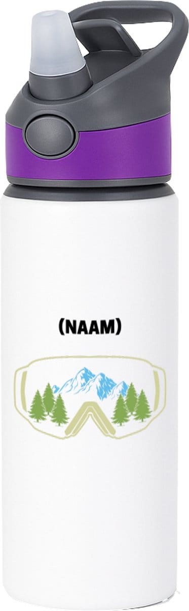 Hacebo® - Snowboard met eigen naam waterfles met rietje paars - Snowboarden - Snowboarders - Wintersport - water fles - 650ML