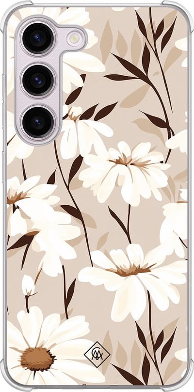 Casimoda® hoesje - Geschikt voor Samsung Galaxy S23 Plus - In Bloom - Shockproof case - Extra sterk - TPU/polycarbonaat - Bruin/beige, Transparant